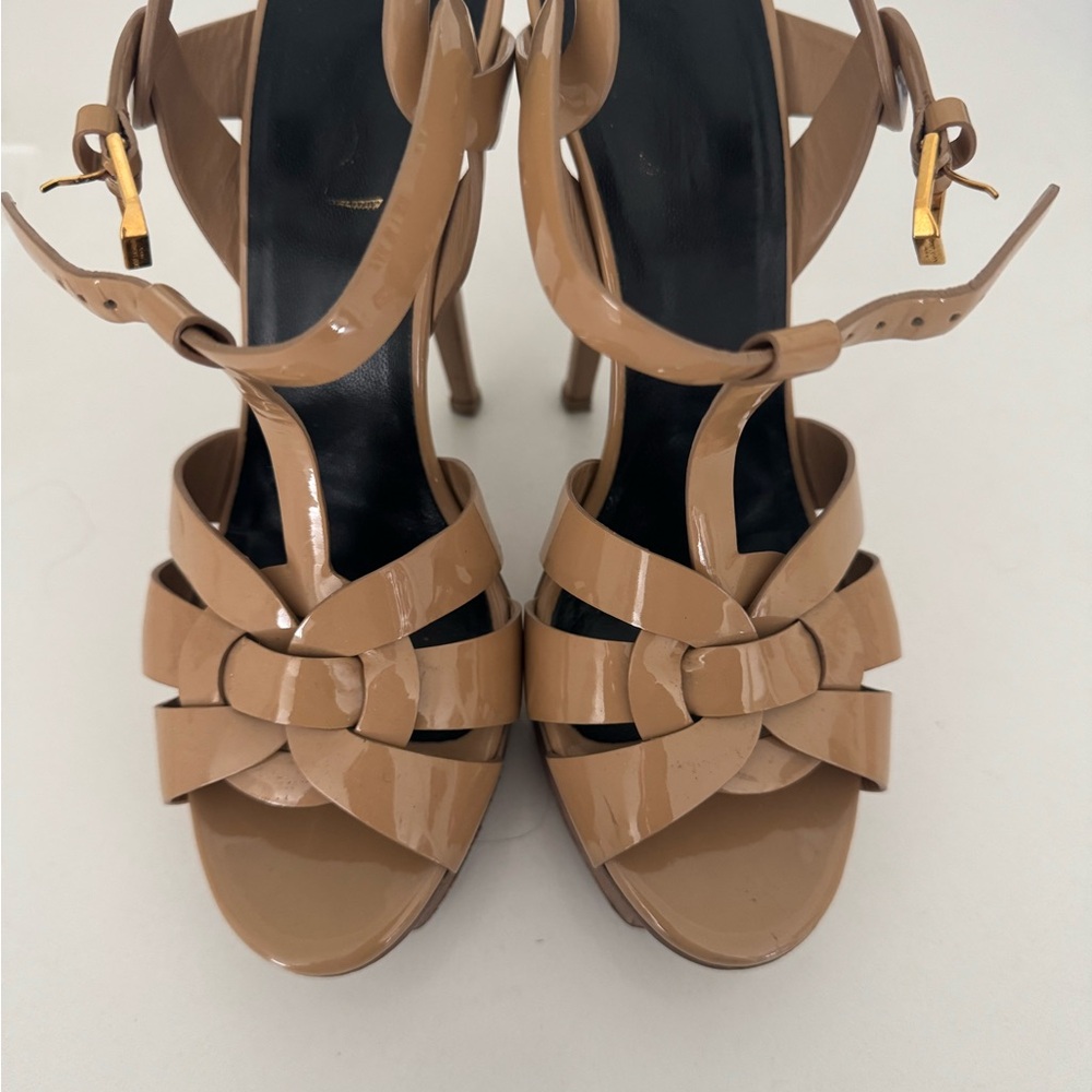 Saint Laurent Tan Strappy Heels